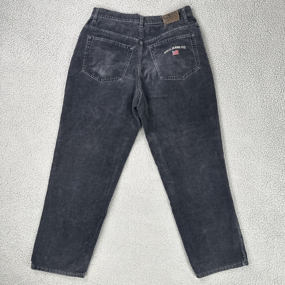 VTG Polo Jeans Ralph Lauren Corduroy Pants‎ 34x30 Black Embroidered Made In USA